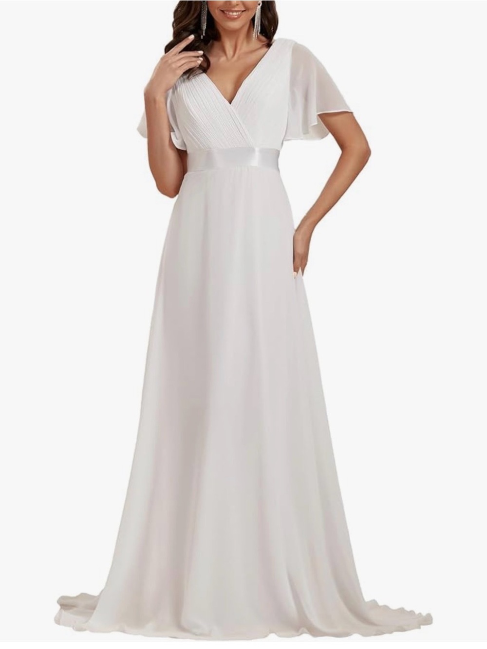 Elegant White V-Neck Dress
